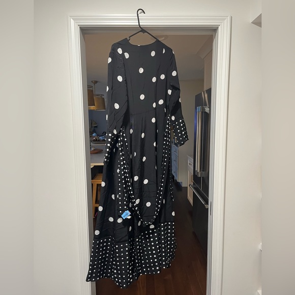 We are Leone Polka-dot Silk Crepe De Chine Robe In Black With White Polka M/L - Picture 3 of 4